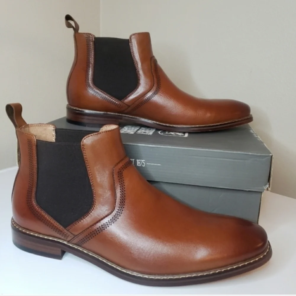 Stacy Adams Men's Cognac Leather Chelsea Boots - Size 11.5 M